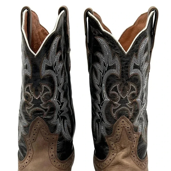 J.B Dillon Men 10B Leather Distressed Western Boots Embroidered Square Toe Rodeo - Picture 7 of 16